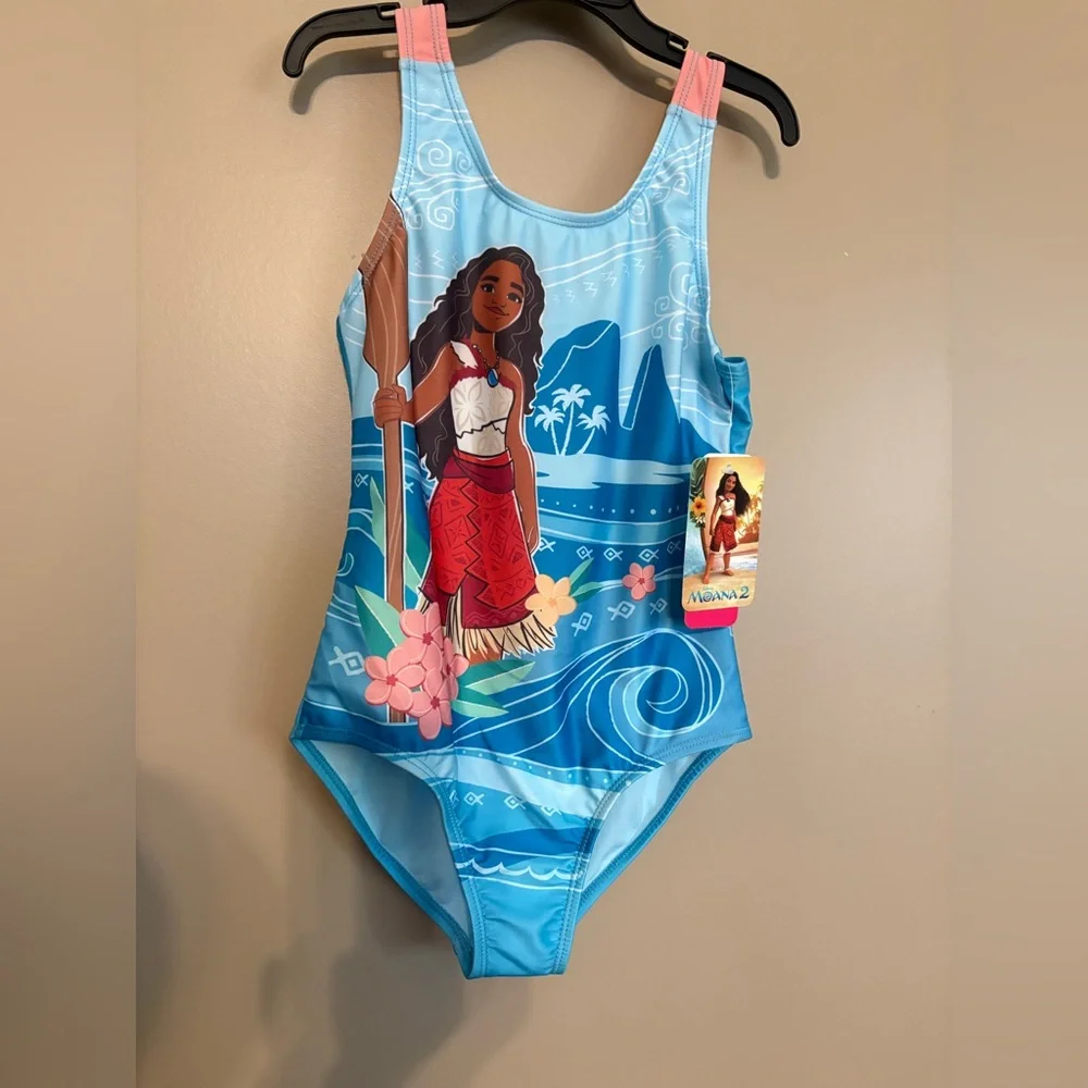 NWT Disney Moana 2 - Full Logo - 1 Piece Swimsuit Size 7/8 - Picture 1 of 7